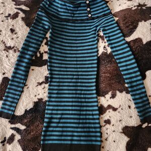 Candie's Black and Blue Striped Knit Mini Dress